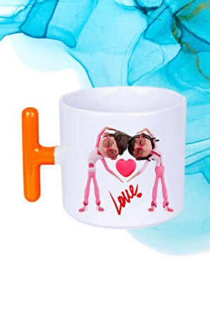 Mutlu Çiftler Love Baskılı Hediye T Saplı Kupa Bardak Porselen Çay Kahve Fincanı