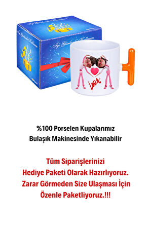 Mutlu Çiftler Love Baskılı Hediye T Saplı Kupa Bardak Porselen Çay Kahve Fincanı