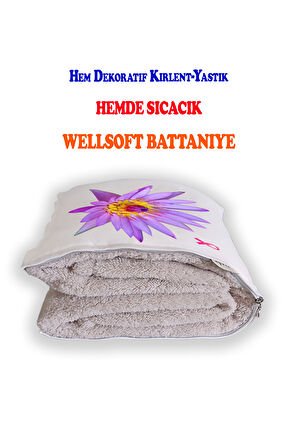 Lotus Çiçeği Lotus Çiçeği Dekoratif Yastık Kırlent Opsiyonel Battaniye 2 in 1