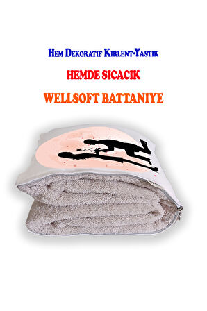 Ay Işığında Aşk Baskılı Dekoratif Yastık Kırlent Opsiyonel Battaniye 2 in 1