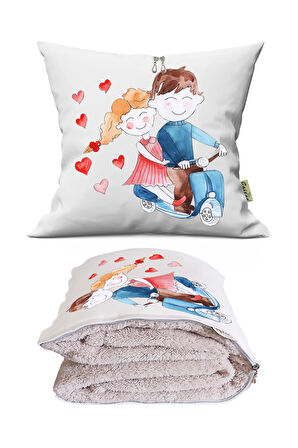 Love 4 Baskılı Dekoratif Yastık Kırlent Opsiyonel Battaniye 2 in 1