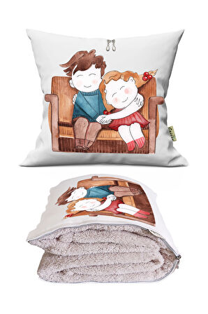 Love 5  Baskılı Dekoratif Yastık Kırlent Opsiyonel Battaniye 2 in 1