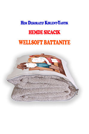 Love 5  Baskılı Dekoratif Yastık Kırlent Opsiyonel Battaniye 2 in 1