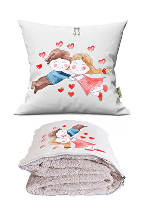 Love 6 Baskılı Dekoratif Yastık Kırlent Opsiyonel Battaniye 2 in 1