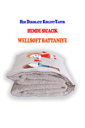 Love 8  Baskılı Dekoratif Yastık Kırlent Opsiyonel Battaniye 2 in 1