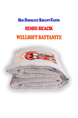 Sevgi Yağmuru Baskılı Dekoratif Yastık Kırlent Opsiyonel Battaniye 2 in 1