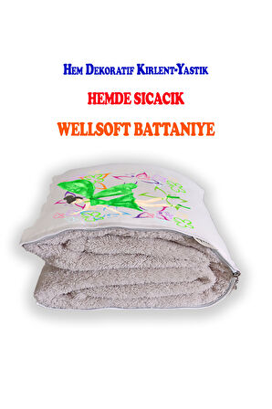 Peri Kızı Baskılı Dekoratif Yastık Kırlent Opsiyonel Battaniye 2 in 1