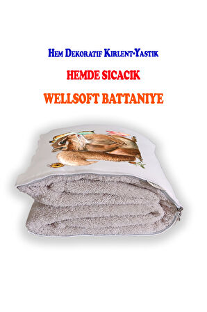 Sincap Baskılı Dekoratif Yastık Kırlent Opsiyonel Battaniye 2 in 1
