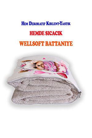 Muffın Cup Terrıer Tv Battaniyeli Opsiyonel Dekoratif Hediye Yastık