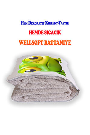 Yeşil Kurbağa Tv Battaniyeli Opsiyonel Dekoratif Hediye Yastık