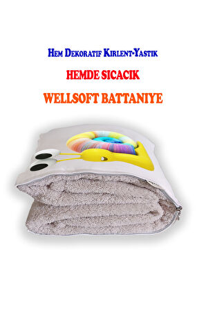 Gökkuşağı Salyanyoz Tv Battaniyeli Opsiyonel Dekoratif Hediye Yastık