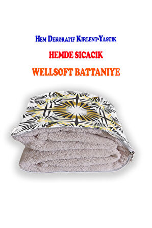 Modern Desenli İç Dolgusu Battaniyeli Araç İçi Opsiyonel Yastık 38x38cm