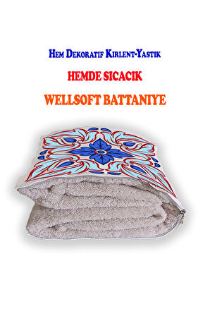 Etnik Desenli İç Dolgusu Battaniyeli Araç İçi Opsiyonel Yastık 38x38cm