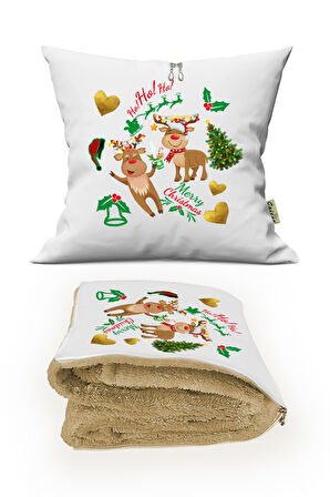 Yılbaşı Hediyesi Battaniyeli Yastık-Kırlent Happy New Year Opsiyonel TV Battaniyeli Yastık 36x36cm