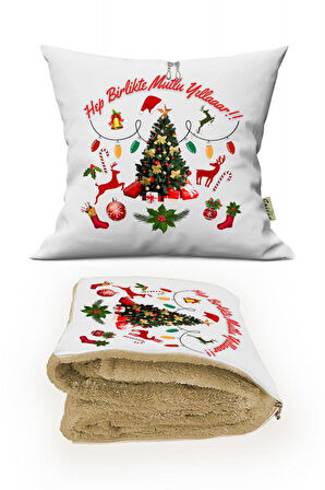 Yılbaşı Hediyesi Battaniyeli Yastık-Kırlent Happy New Year Opsiyonel TV Battaniyeli Yastık 36x36cm
