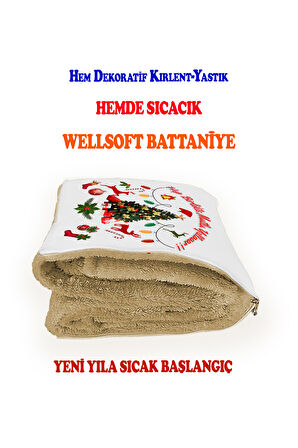 Yılbaşı Hediyesi Battaniyeli Yastık-Kırlent Happy New Year Opsiyonel TV Battaniyeli Yastık 36x36cm