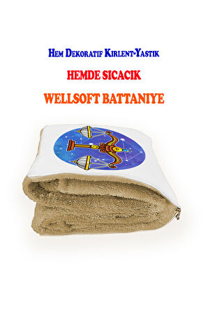 Terazi Burcu Baskılı Opsiyonel Battaniyeli Dekoratif Kırlent 36x36cm