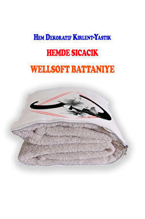 E HARFİ Baskılı Kişiye Özel Opsiyonel Battaniyeli Yastık Kırlent 2 in 1