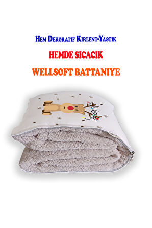 Yeniyıl Sevimli Geyik Baskılı Tv Battaniyeli Opsiyonel Dekoratif Yastık Kırlent
