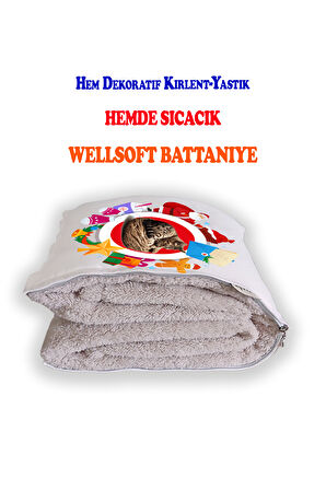 Yeniyıl Renkli Kedi Baskılı Tv Battaniyeli Opsiyonel Dekoratif Yastık Kırlent