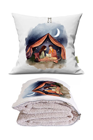 Kamp Gecesi Tv Battaniyeli Opsiyonel Dekoratif Araç İçi Yastık