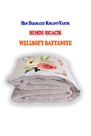 Çiçek Tv Battaniyeli Opsiyonel Dekoratif Araç İçi Yastık
