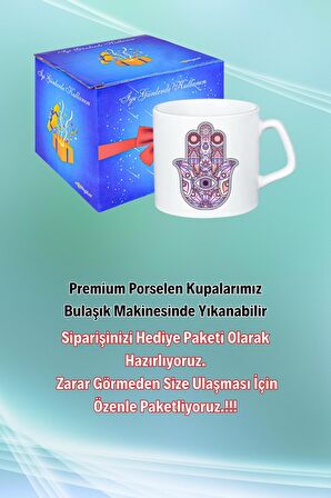 Mandala Fatma Ana Eli Nazarlık Baskılı Afilli Kupa Bardak Çay Kahve Fincanı