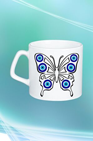 Mandala Kelebek Nazarlık Baskılı Afilli Kupa Bardak Çay Kahve Fincanı