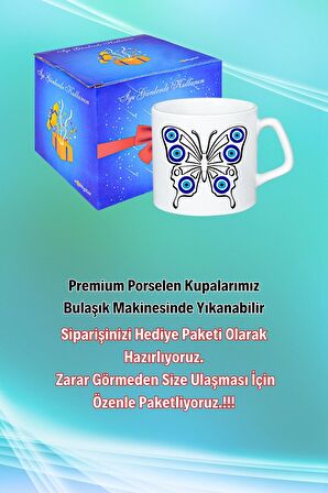 Mandala Kelebek Nazarlık Baskılı Afilli Kupa Bardak Çay Kahve Fincanı