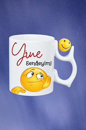 Yine Sendeyim Emoji Baskılı Smile Emoji Toplu Kupa Bardak Çay Kahve Fincanı