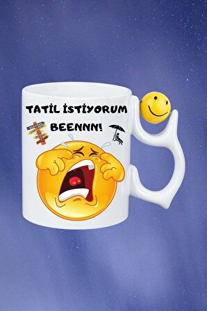 Tatil İstiyorum Ağlayan Emoji Baskılı Smile Emoji Toplu Kupa Bardak Çay Kahve Fincanı