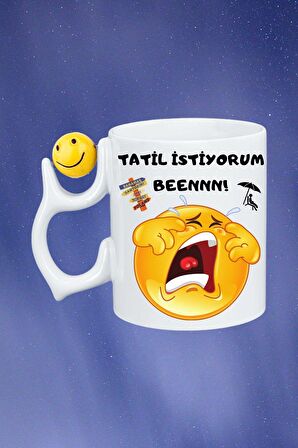 Tatil İstiyorum Ağlayan Emoji Baskılı Smile Emoji Toplu Kupa Bardak Çay Kahve Fincanı