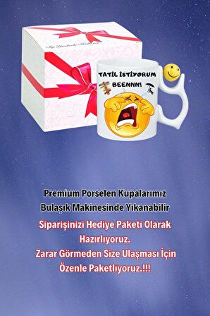 Tatil İstiyorum Ağlayan Emoji Baskılı Smile Emoji Toplu Kupa Bardak Çay Kahve Fincanı