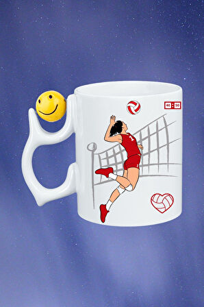 Voleybol Kadın Oyuncu Tema Baskılı Smile Emoji Toplu Kupa Bardak Çay Kahve Fincanı-1