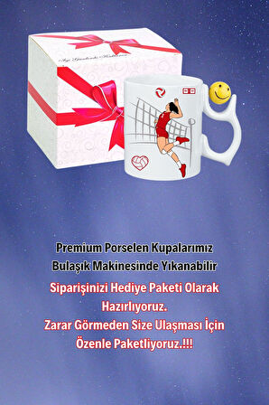 Voleybol Kadın Oyuncu Tema Baskılı Smile Emoji Toplu Kupa Bardak Çay Kahve Fincanı-1