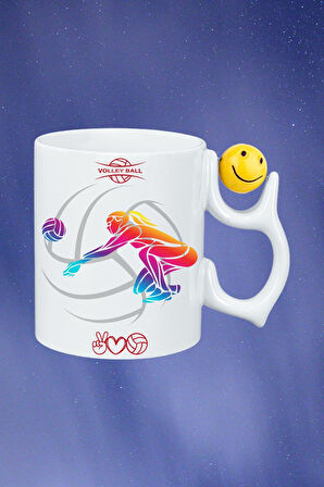 Voleybol Kadın Oyuncu Tema Baskılı Smile Emoji Toplu Kupa Bardak Çay Kahve Fincanı-2