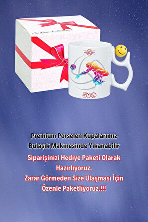 Voleybol Kadın Oyuncu Tema Baskılı Smile Emoji Toplu Kupa Bardak Çay Kahve Fincanı-2