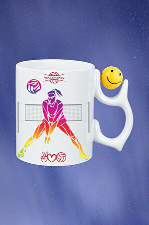 Voleybol Kadın Oyuncu Tema Baskılı Smile Emoji Toplu Kupa Bardak Çay Kahve Fincanı-3