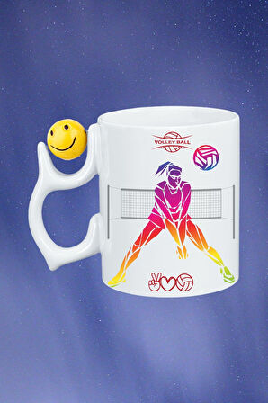 Voleybol Kadın Oyuncu Tema Baskılı Smile Emoji Toplu Kupa Bardak Çay Kahve Fincanı-3