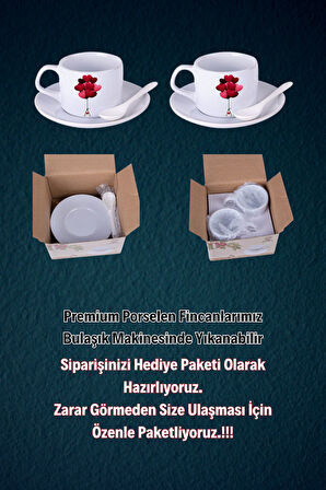 Sevgililer Günü Kalpli Baskılı 2’li Set Kaşıklı Porselen Çay Kahve Fincan Seti-4