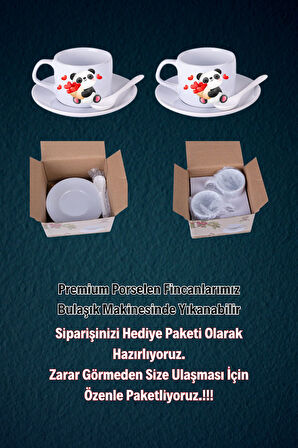Sevgililer Günü Kalpli Baskılı 2’li Set Kaşıklı Porselen Çay Kahve Fincan Seti-7