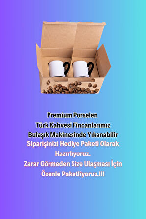 Sevgililer Günü Kalpli Love Baskılı 2’li Türk Kahvesi Fincanı Hediye Seti Siyah Beyaz