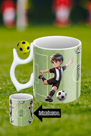 Sarı Lacivert Futbol Toplu Siyah Beyaz Forma Oyunculu Taraftar İsimli Baskılı Kupa Bardak