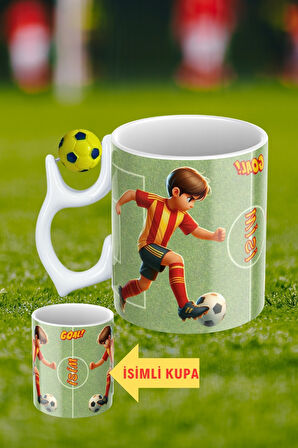 Sarı Lacivert Futbol Toplu Sarı Kırmızı Forma Oyunculu Taraftar İsimli Baskılı Kupa Bardak