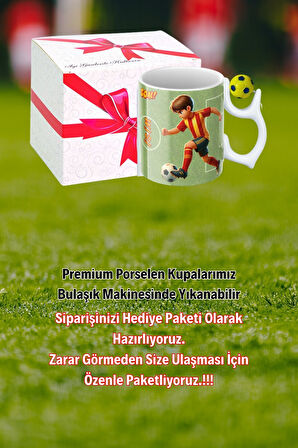 Sarı Lacivert Futbol Toplu Sarı Kırmızı Forma Oyunculu Taraftar İsimli Baskılı Kupa Bardak