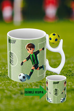 Sarı Lacivert Futbol Toplu Yeşil Siyah Forma Oyunculu Taraftar İsimli Baskılı Kupa Bardak