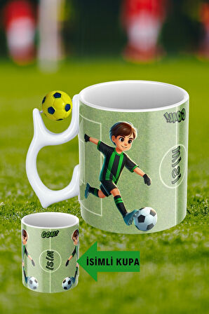 Sarı Lacivert Futbol Toplu Yeşil Siyah Forma Oyunculu Taraftar İsimli Baskılı Kupa Bardak