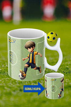 Sarı Lacivert Futbol Toplu Sarı Lacivert Forma Oyunculu Taraftar İsimli Baskılı Kupa Bardak