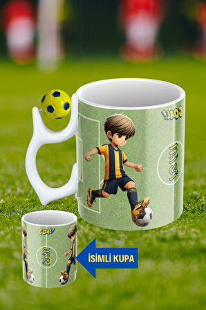 Sarı Lacivert Futbol Toplu Sarı Lacivert Forma Oyunculu Taraftar İsimli Baskılı Kupa Bardak