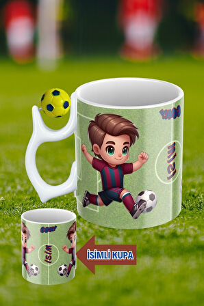 Sarı Lacivert Futbol Toplu Bordo Mavi Forma Oyunculu Taraftar İsimli Baskılı Kupa Bardak